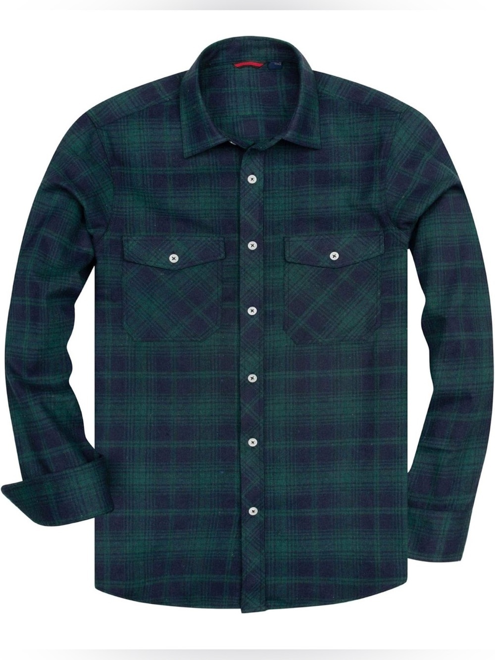 NEW-4XL Men's Buffalo Green & Navy Plaid Button-Up Shirt Cotton flannel